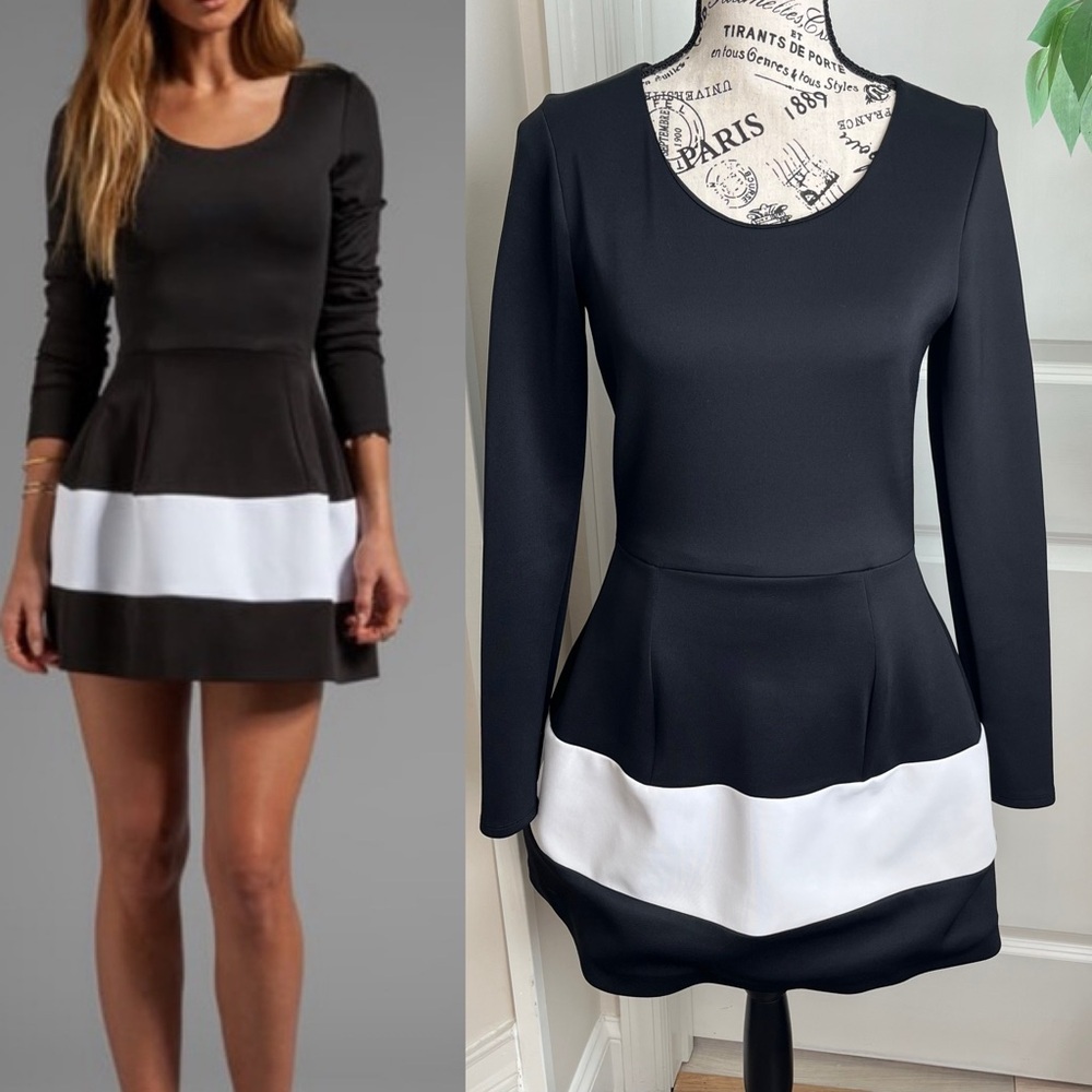 Boulee Marilyn Long Sleeve Scoop Neck Scuba Dress Black Sz 6